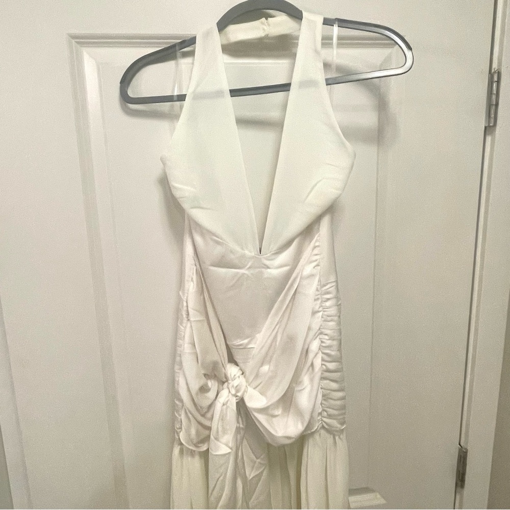 NWT! Meshki Graziana Satin Chiffon Plunge Maxi Dress - Picture 8 of 11